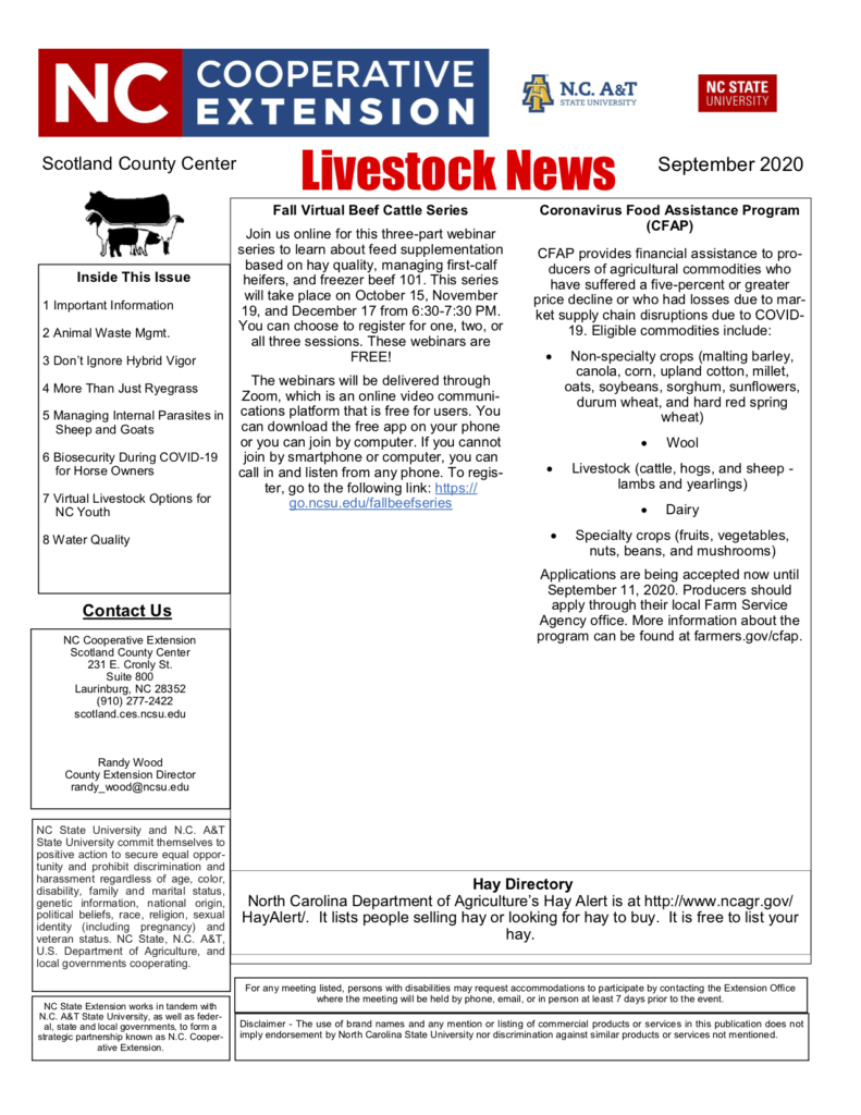 Livestock newsletter page